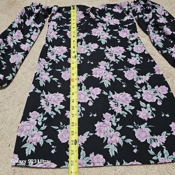 Floral Off-Shoulder Dress - Black, And Lilac' - Picture 9 of 11
